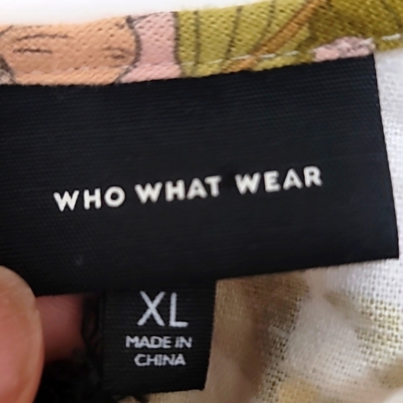 WHO WHAT WEAR WOMEN'S FLOWERS PRINT LINEN RAYON DRESS SHORT SLEEVE SZ L - Picture 8 of 10